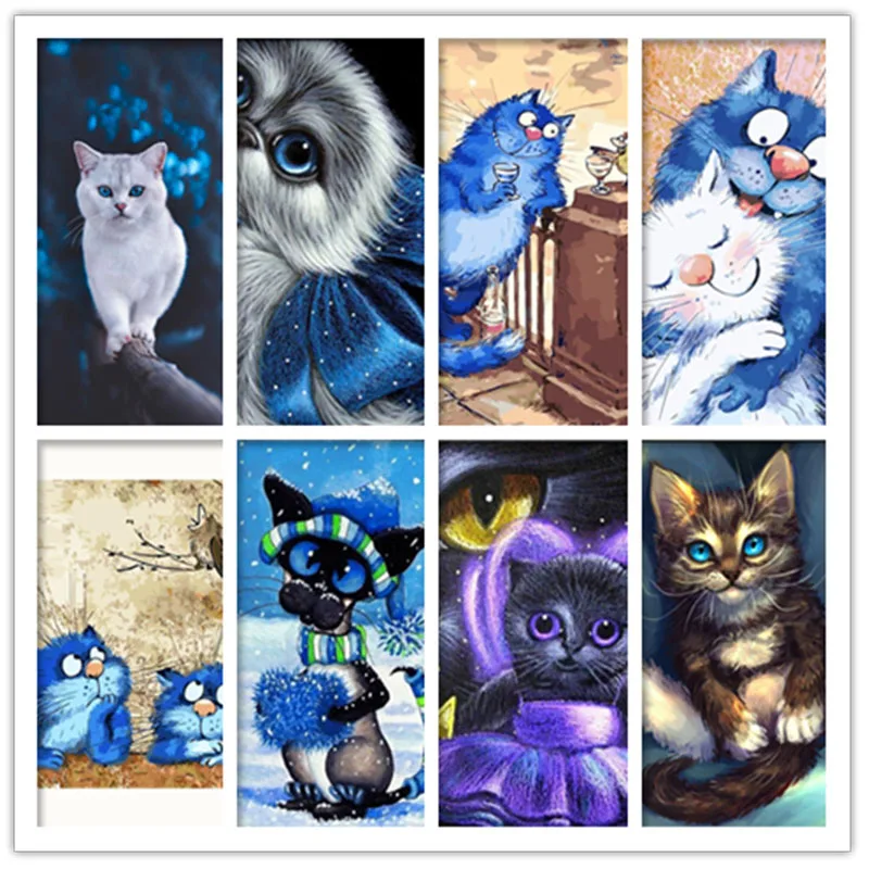 

Милый Кот на алмазной вышивке синий цветок Алмазная вышивка необработанный ручной работы DIY Рождественский подарок