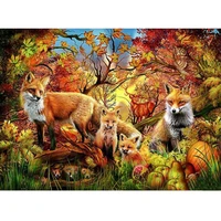 5d diy round diamond painting cross stitch autumn forest foxes animals mosaic full square diamond embroidery home decoration