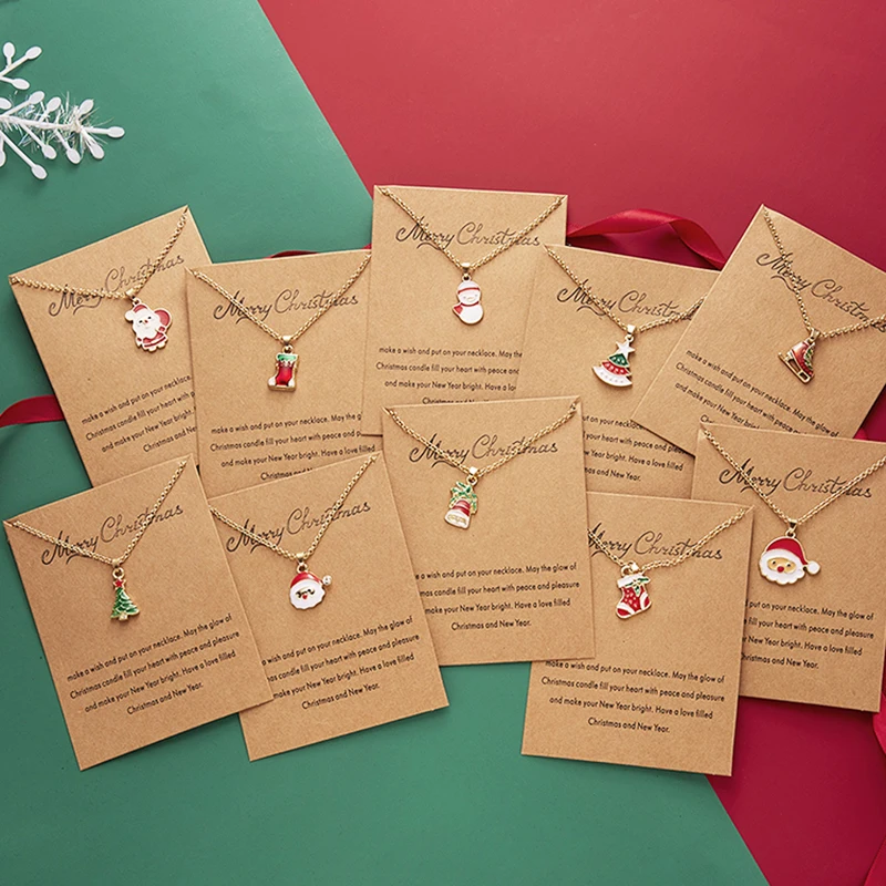 

Enamel Christmas Necklace for Women Men Merry Christmas Santa Claus Choker Xmas Tree Pendant Necklace Colar Card Jewelry Gifts