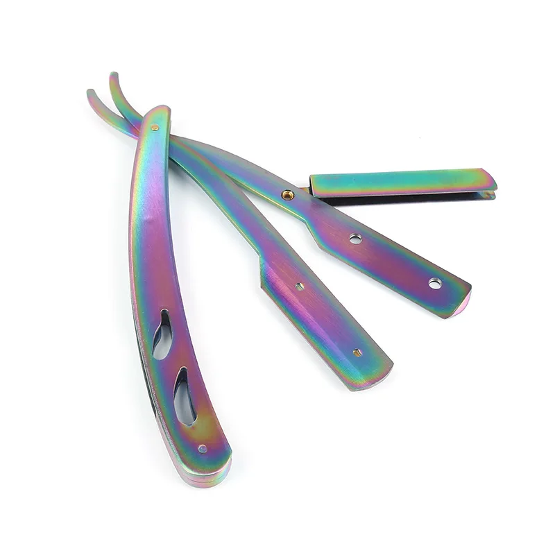 color titanium Цвет титан золото серебро бритвенный нож прямой край из нержавеющей стали Парикмахерская складная бритва нож для бритья Удаление волос Инструмент для парикмахерской - Цвет: color titanium