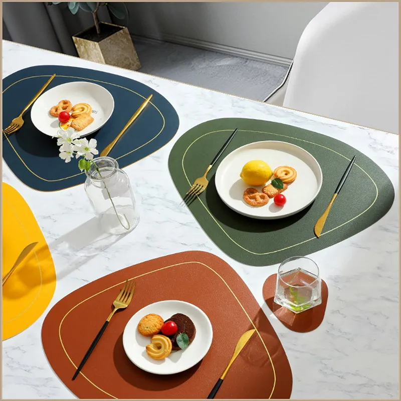 

Placemat Table Mat PU Leather Heat Insulation Non-Slip Simple Placemats Disc Coaster Placemat for Dining Table Tableware Pad