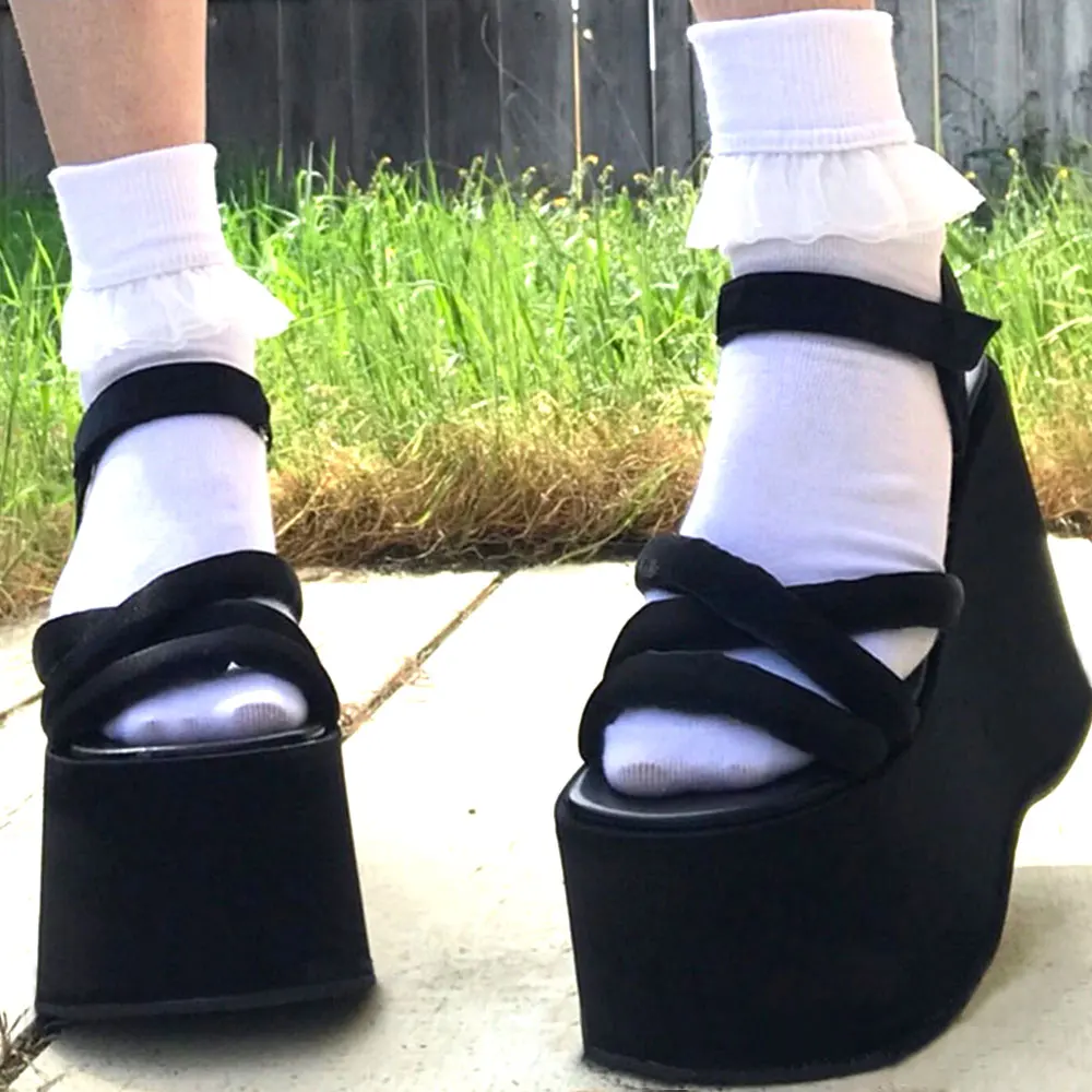 

2021 Plus Size 43 Shoes Women High Platform Black Gothic Cosplay Comfortable Wedges Heels Sandal Slippers Summer Outdoor Slides