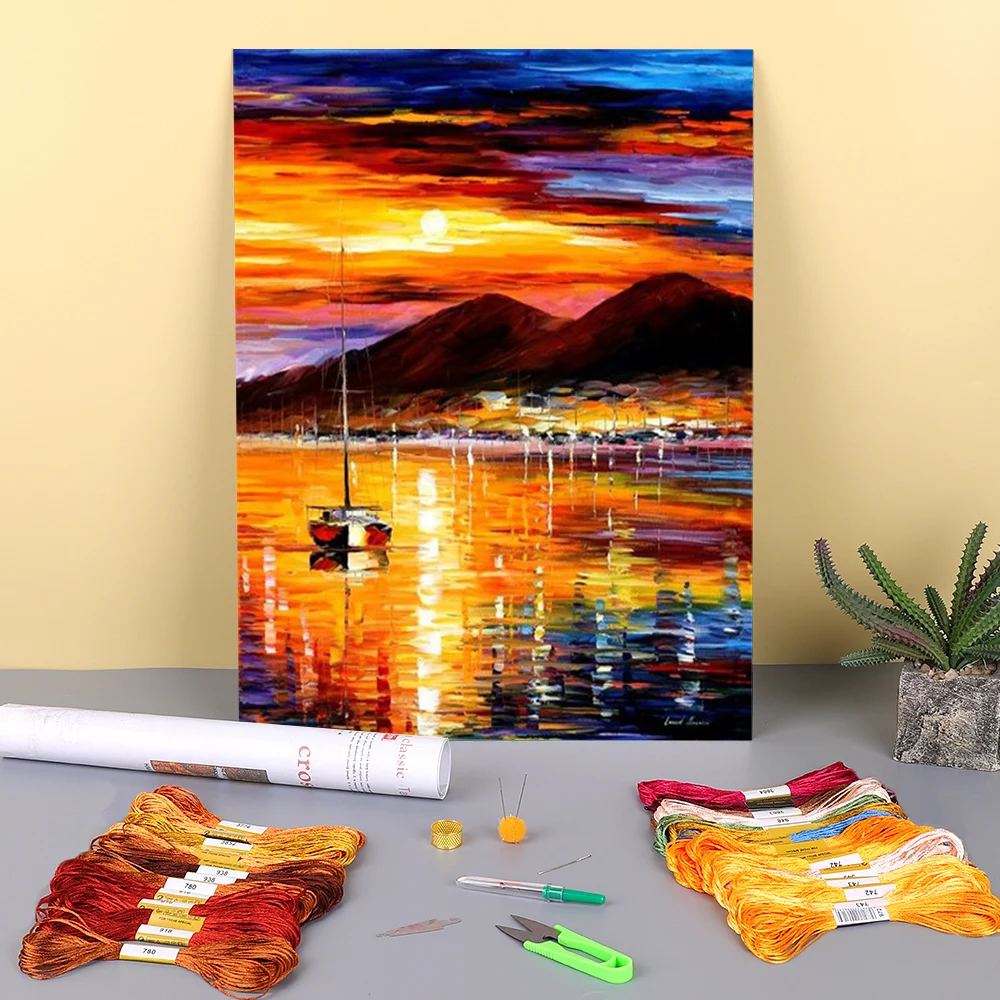 

Закат выше Vesuvius с напечатаным холстом 11CT, перекресная строчка, DIY Набор для вышивания DMC Темы ремесло рукоделие швейная посылка