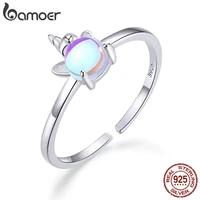 bamoer moonstone finger rings for women 925 sterling silver licorne open adjustable ring elegant statement jewelry gifts scr642