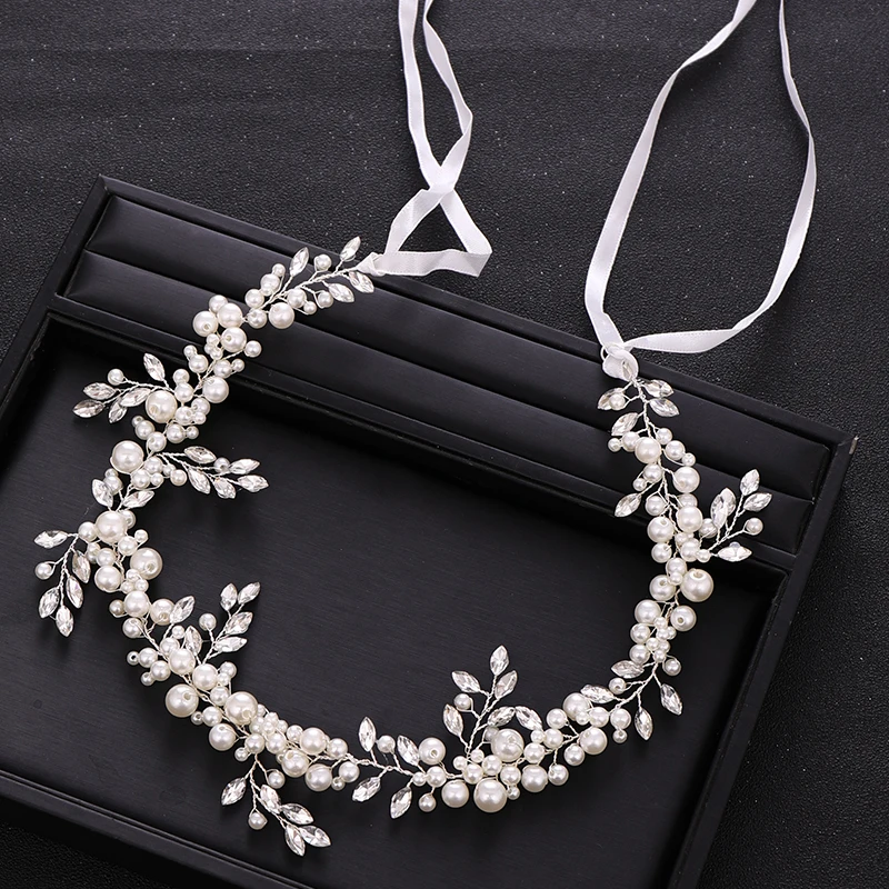 Модные свадебные аксессуары для волос Серебряный цвет лист Хрустальный жемчуг
