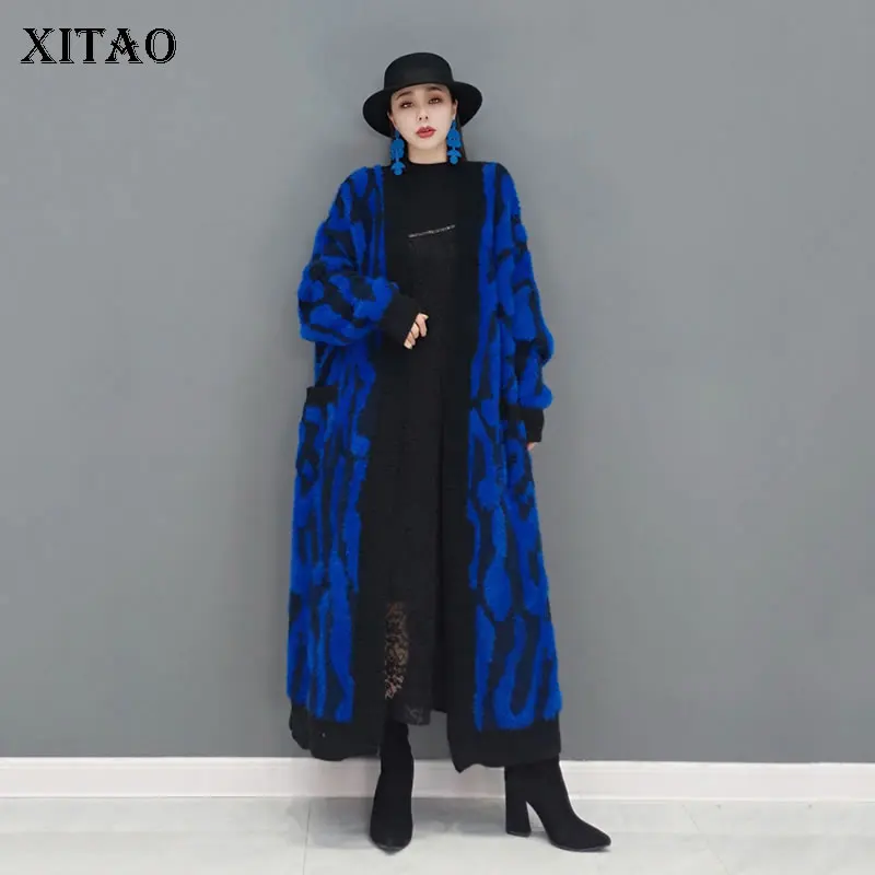 

XITAO, длинный вязаный кардиган, пальто, модное, повседневное, свободное, Осень-зима, сохраняющее тепло, для женщин, новинка 2021, контрастный цве...