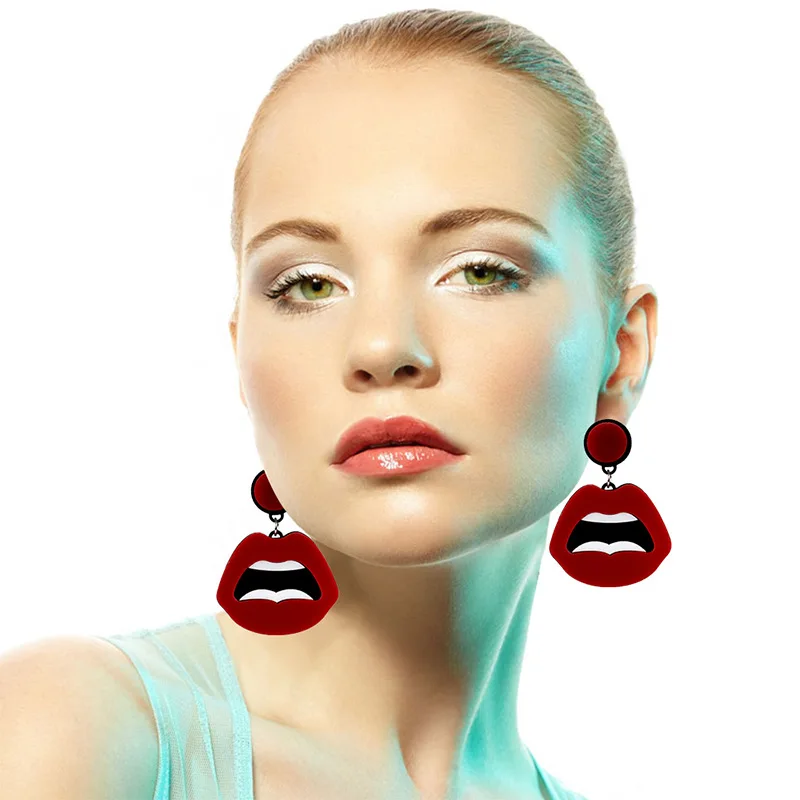 

KPOP Fashion Punk Exaggerated Red Lip Earrings Unisex Acrylic2021Creative Hip Hop Rock Nightclub Party All-Match Gift Wholesal