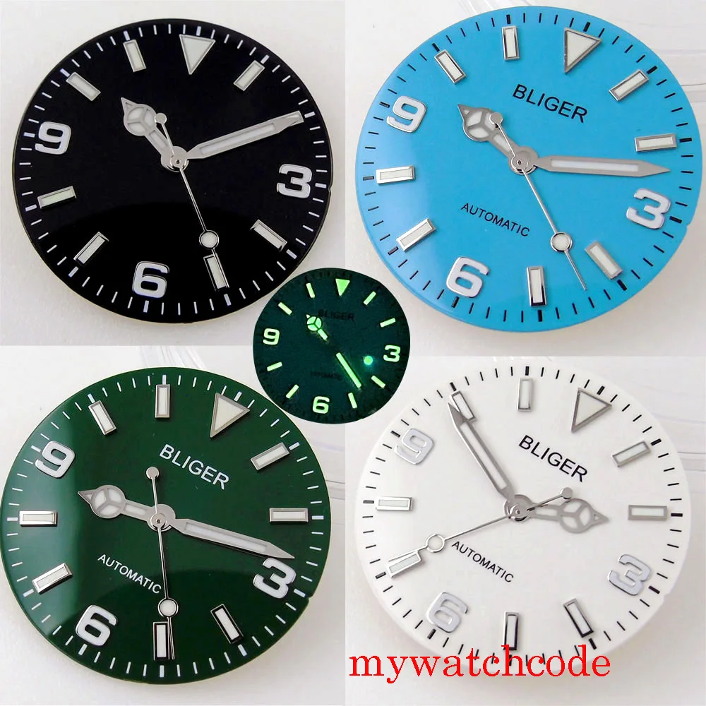 29 мм Bliger часы циферблат лицо руки зеленые светящиеся отметки для NH35 NH36 MIYOTA 8215 821A ETA