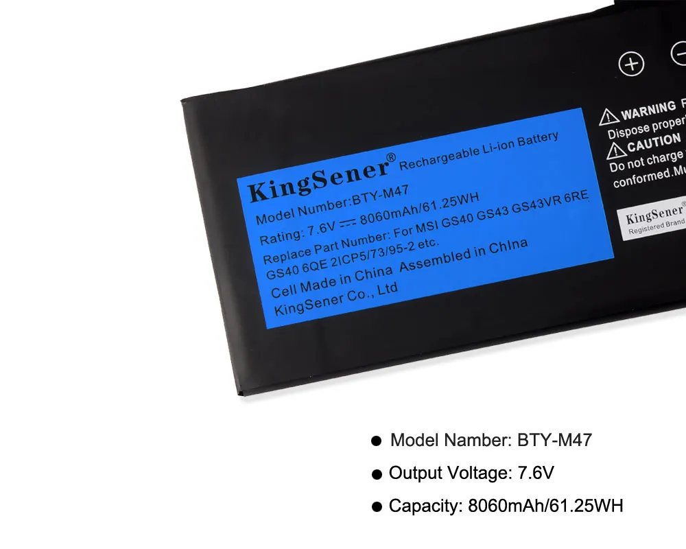 Аккумулятор KingSener для ноутбука MSI GS40 GS43 GS43VR 6RE 6QE 2ICP5/73/95-2 MS-14A3 BTY-M47 7 6 V 8060mAh