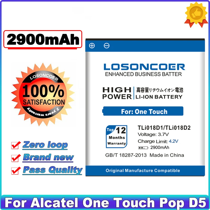 Аккумулятор LOSONCOER TLi018D1 2900 мАч аккумулятор TLi018D2 для Alcatel One Touch Pop D5 Dual 5038x OT5038X 3 5015D OT