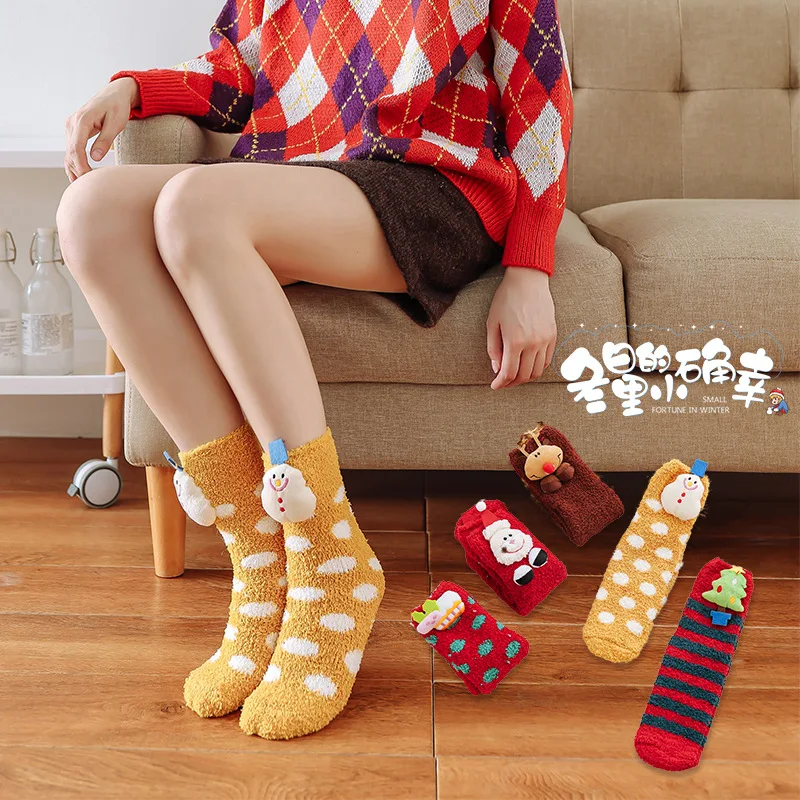 10 Pairs/set Winter Warm Coral Velvet Women's Socks Christmas Gift Cartoon Christmas Socks Women's Lovely Floor Socks Female