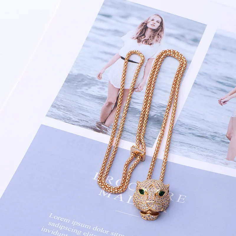 

Linmouge Fashion New Personality Necklace Cubic Zircon Luxury Leopard Head Pendant Chain Trendy Punk Hip Hop Jewelry GN16