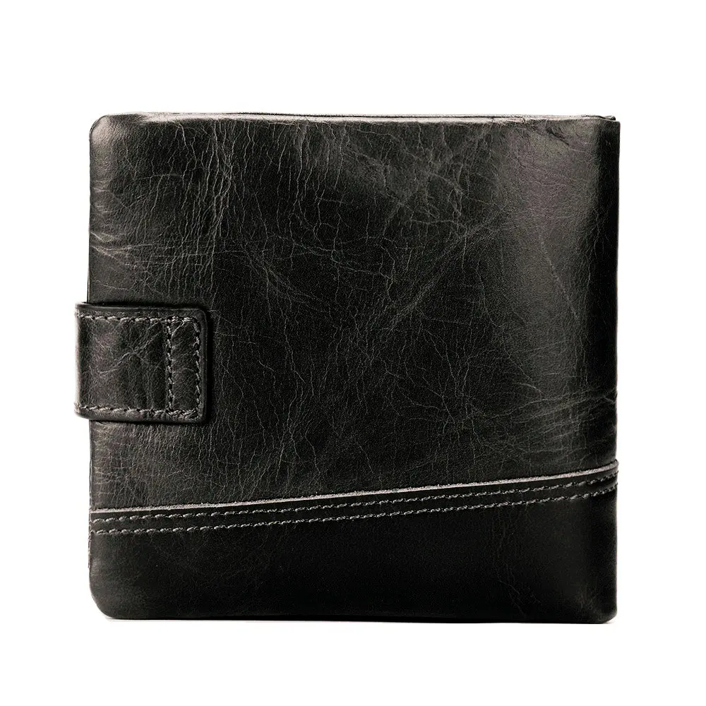 Мужской кошелек из натуральной кожи с отделением для монет черный короткий