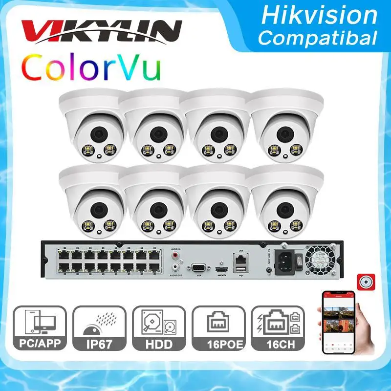 

Совместимые с Hikvision комплекты DS-7616NI-Q2/16P 16POE NVR с 8MP полноцветной IP-камерой POE Встроенный микрофон 8 шт. Plug & play система видеонаблюдения