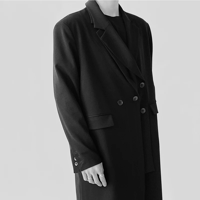 

IEFB Fake Two Pieces Patchwork Design Long Suit Coat For Men 2021 Streetwear New Black Causal Blazer Double Pockets Cloth 9Y6626