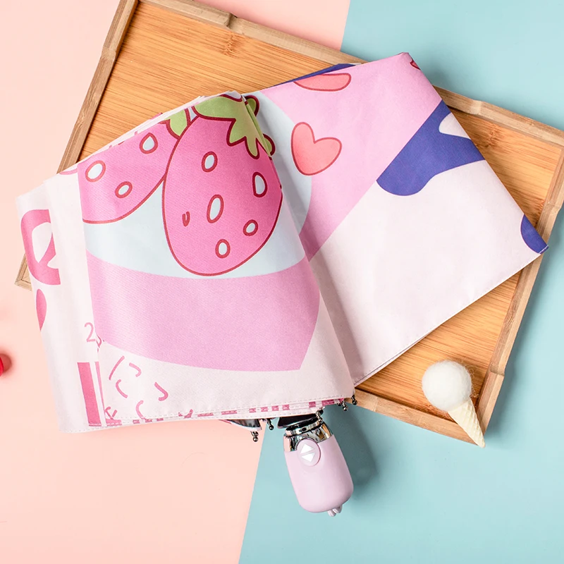 

New fully Automatic Sunny Umbrella Dual-use Cute INS Strawberry Pattern Folding Sunscreen Anti-ultraviolet Girl Parasol Umbrella