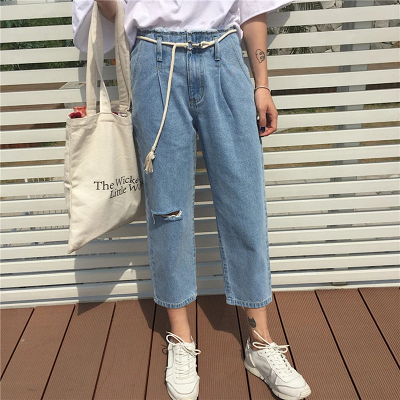 Джинсы женские винтажные с завышенной талией повседневные брюки-карандаш из