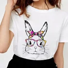 Женская футболка 2021 Kawaii рисунок кролик; Повседневная футболка с короткими рукавами в уличном стиле с круглым вырезом для девочек; Доступно в белом и простые модные дамские сексуальные 90s футболки