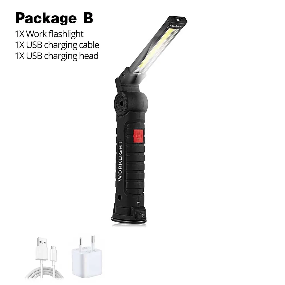 Package B Портативный 5 Режим удара фонарик факел USB Перезаряжаемые светодиодный свет Магнитная удара Lanterna крючок лампы для наружного Camping - Испускаемый цвет: Package B