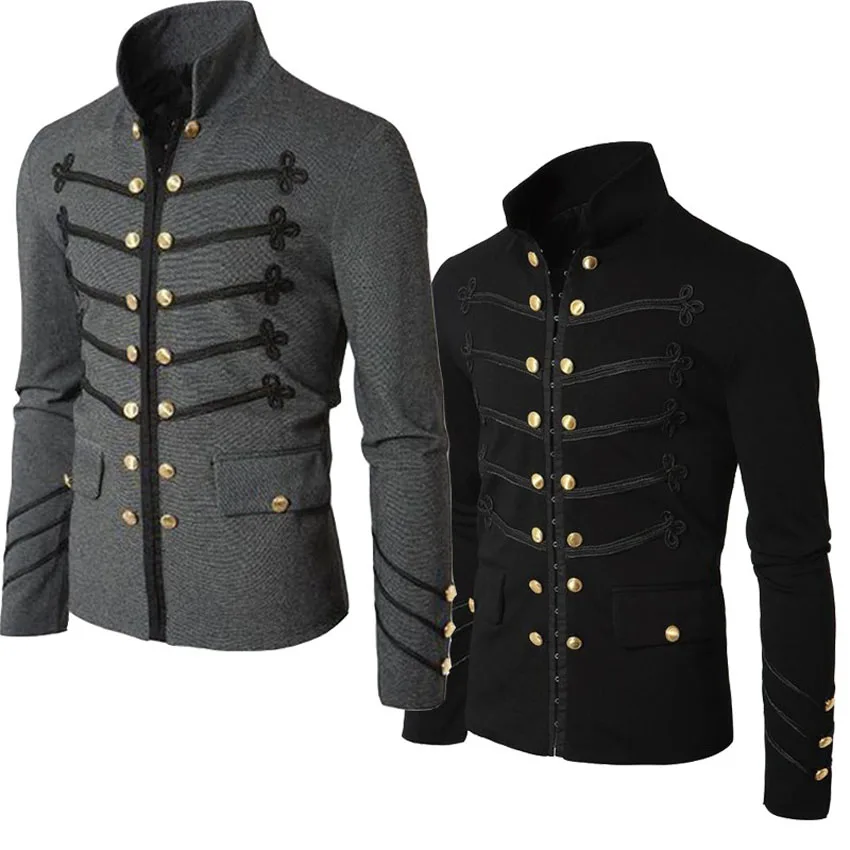 

Men's Gothic Style Jacket Zip Solid Color Medieval Male Carnival Costume Purim Victorian Christian Medieval Knight Jacket 2022