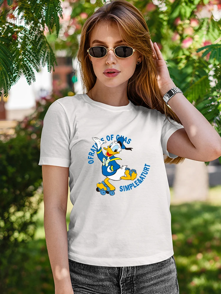 

Disney Donald Duck T-shirts Summer Women Casual Streetwear European Style Youth Fashion Femme Vetement Short Sleeve 2022 Top Tee