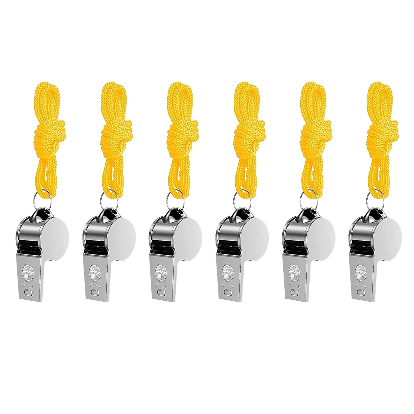 

Sports Whistles 6 Pack Loud Crisp Sound Football Referee Whistle Stainless Steel Training Whistles with Lanyard Great for Coach