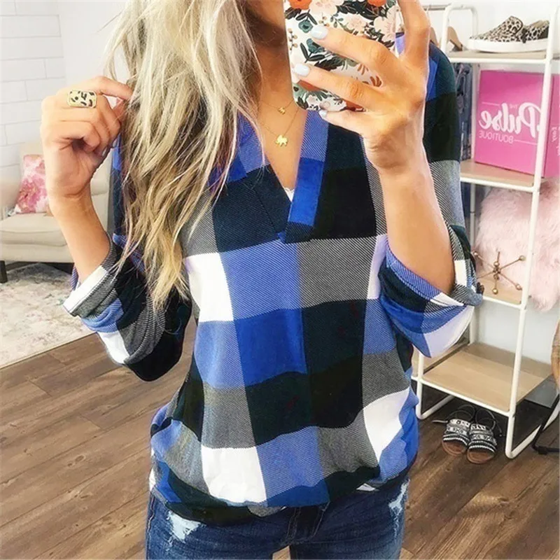 

Plaid Blouse Shirt Women 4XL 5XL Plus Size Casual Blusa Feminina Summer Woman Clothes Camisas Mujer Women Tops And Blouses