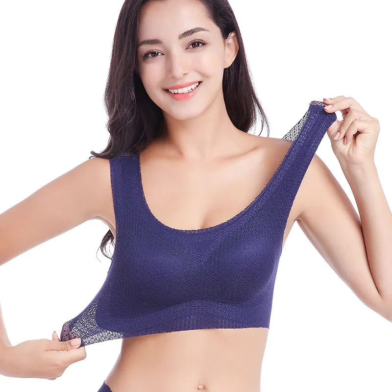 

Summer Women's High Stretch Yoga Sports Bra Shockproof Seamless Fashion Sexy Mesh Vest Fitness Hollow Underwear