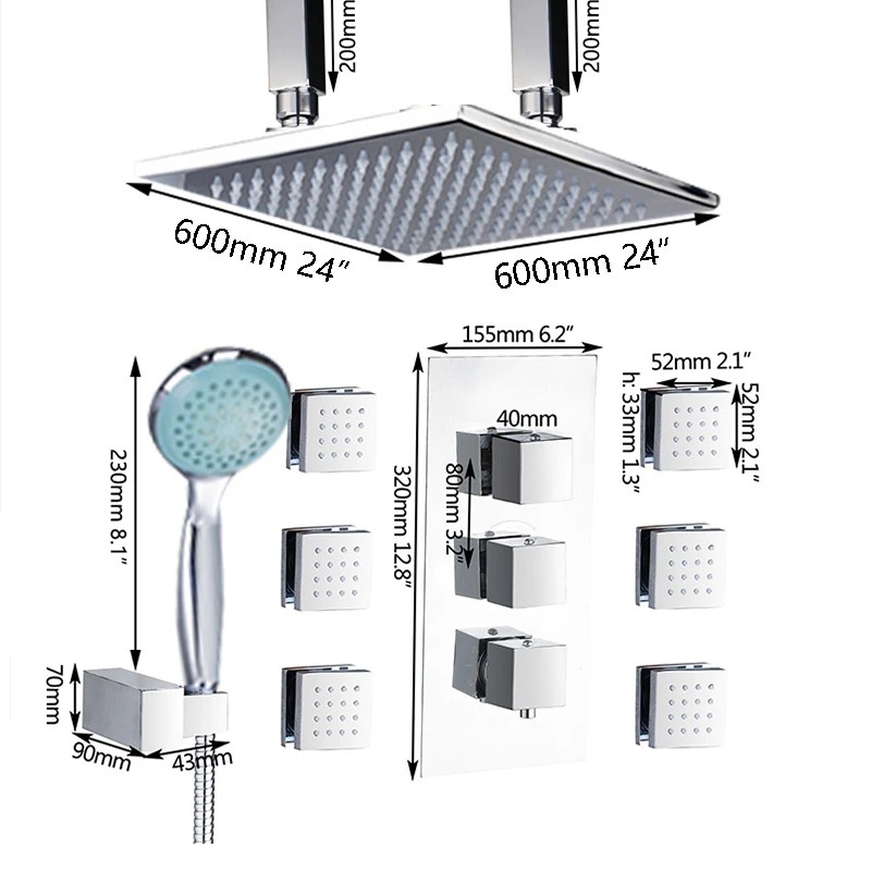 Shower D JIENI светодиодный 20 24 дюймов душевая головка квадратный хромовый латунный сообщение душ струевой набор Настенный комплект для ванной комнаты с дождевой насадкой Ручной Душ - Цвет: Shower D