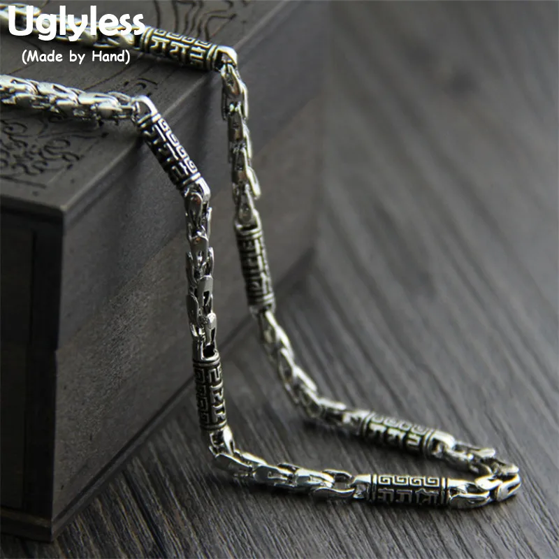 

Uglyless Real S925 Sterling Silver 5MM Thick Chains Necklaces without Pendants Engraved Buddhism Mantra Men Jewelry Women Bijoux