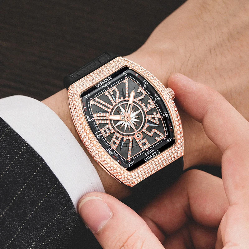 

YASHIDUN Silicone Strap Fashion Man's Wristwatch Waterproof Quartz Large Tonneau Dial Watch Men Luminous