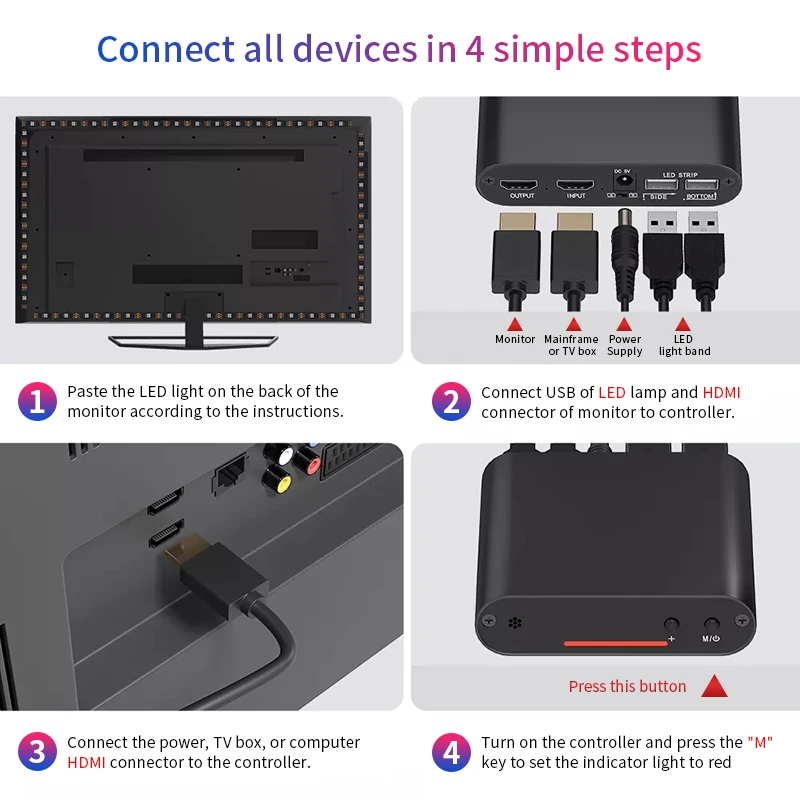 Комплект освесветильник для телевизора 4K HD TV компьютерный экран подсветка HDMI