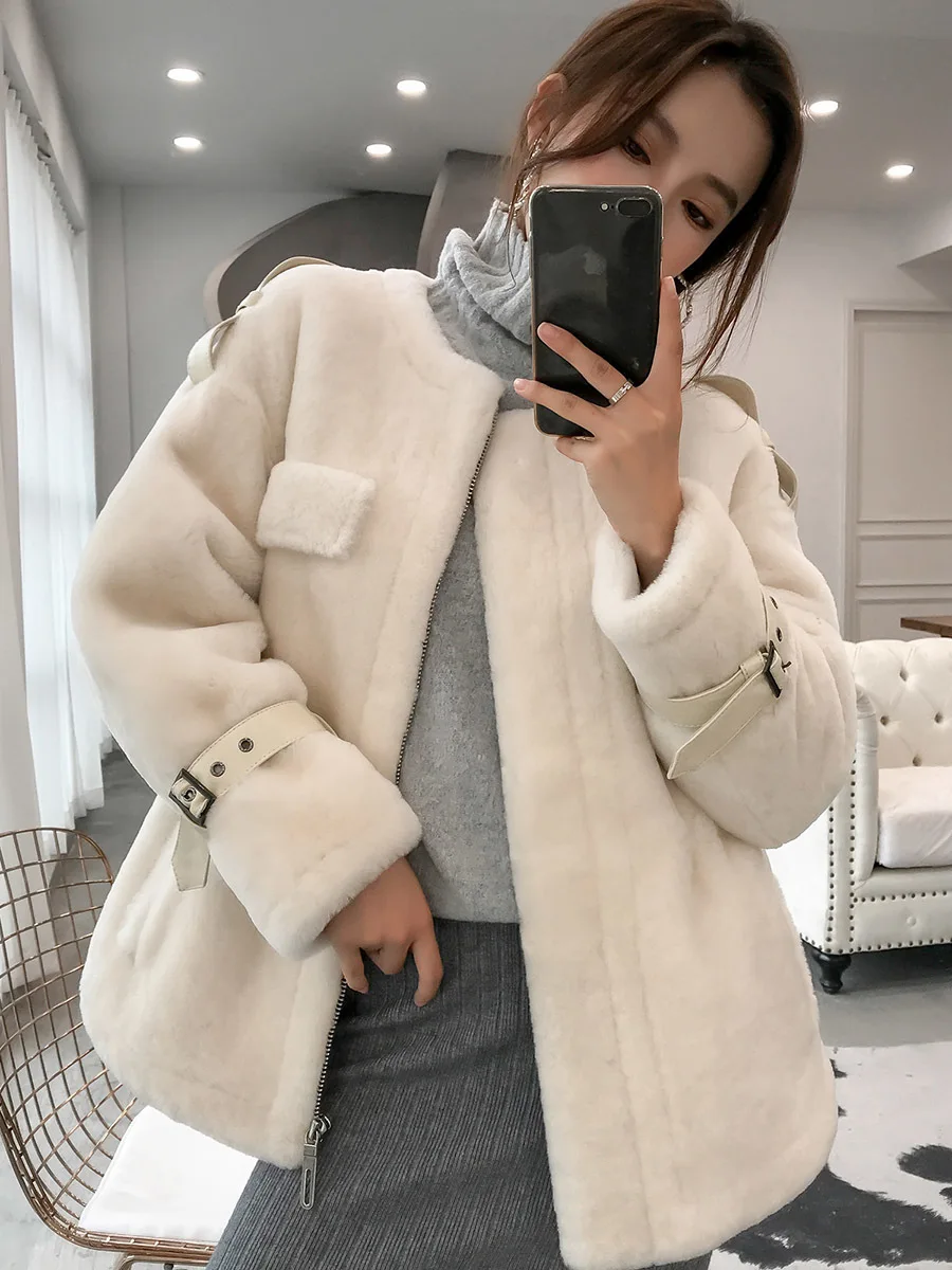 Женское зимнее пальто из натурального меха 100% куртка короткой овечьей шерсти