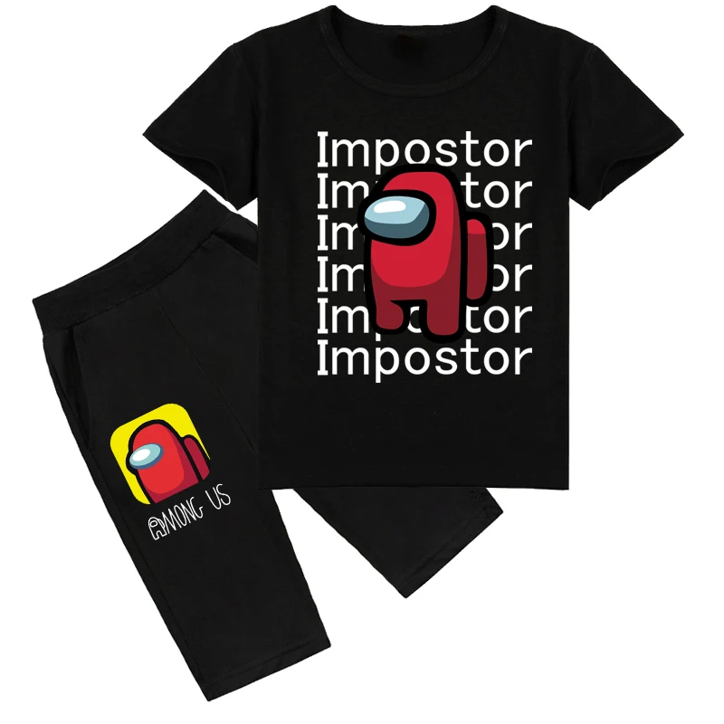 

2021 New Style Children's Among Us Impostor Graphic Printed Set Boys Girls Sweatshirt Short Sleeved T Shirt +Short pants Set