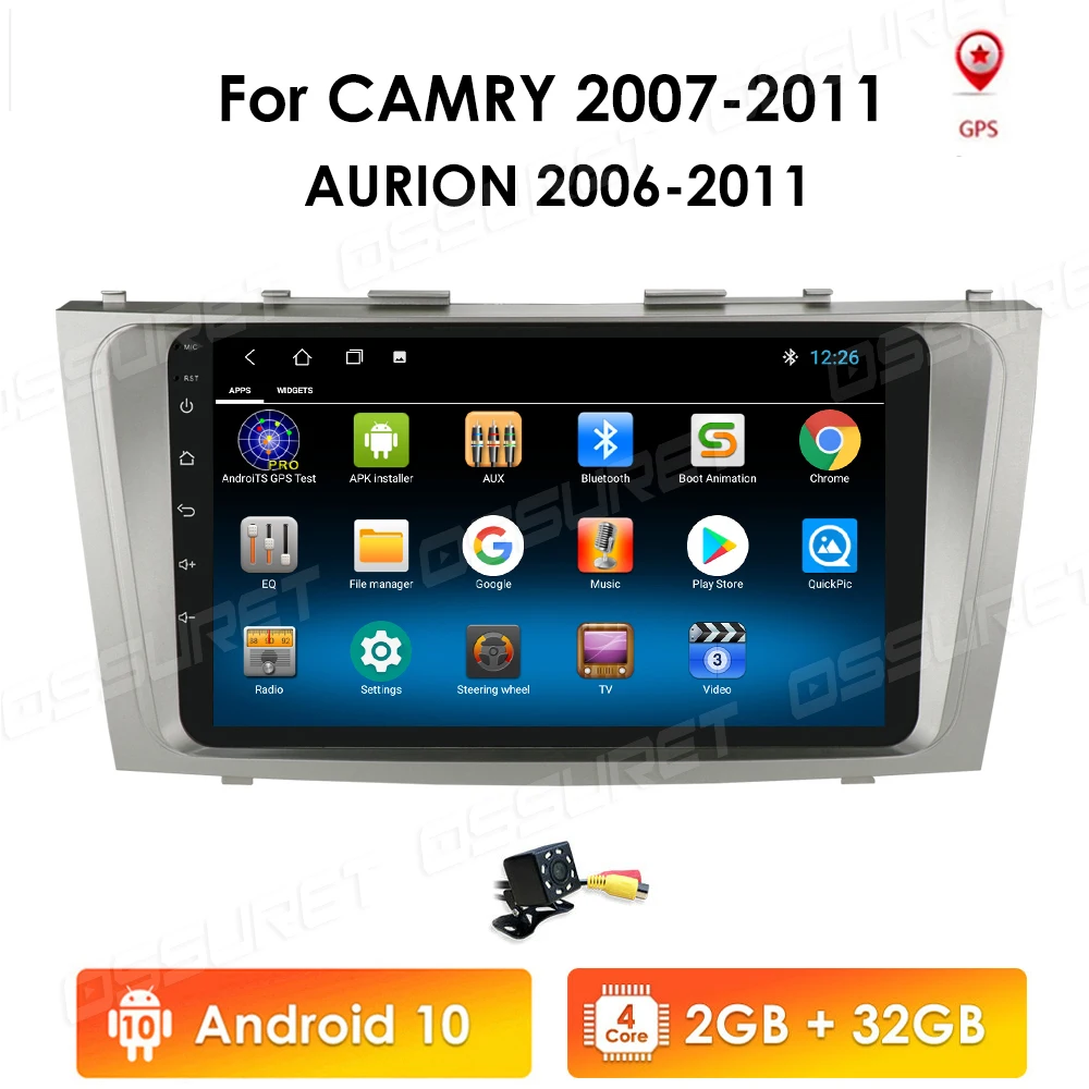 

Автомагнитола 2DIN, мультимедийный проигрыватель на Android 10 с экраном 9 дюймов, 2.5D, DVD, gps, Wi-Fi, для Toyota Camry 2007-2011