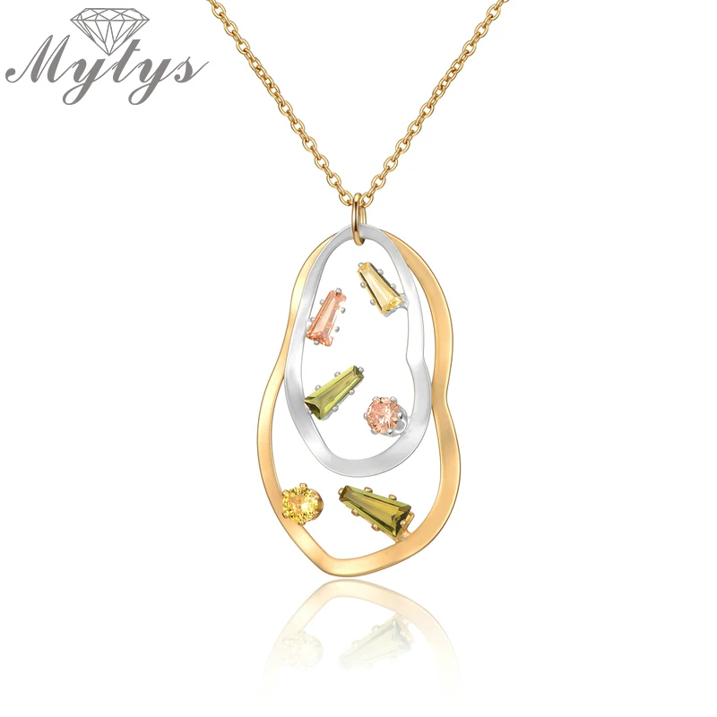 Mytys колье в виде листа из золота и серебра геометрической формы с кристаллом 2