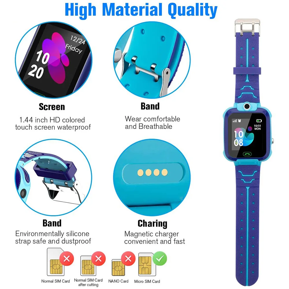 

2021 Q12 Children'S Smart Watch Kids SOS Phone Watches Smartwatch Use Sim Card Photo Waterproof Kids Watch Gift Boys Girls
