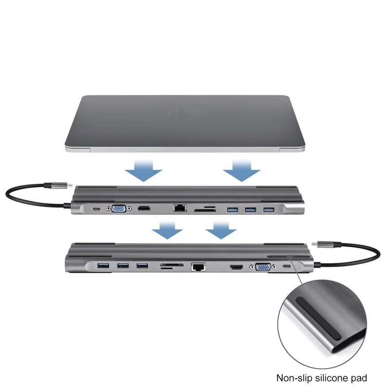 10 док-станция Все в одном Usb 3 0 концентратор Hdmi Rj45 Vga Sd Type C для зарядного устройства