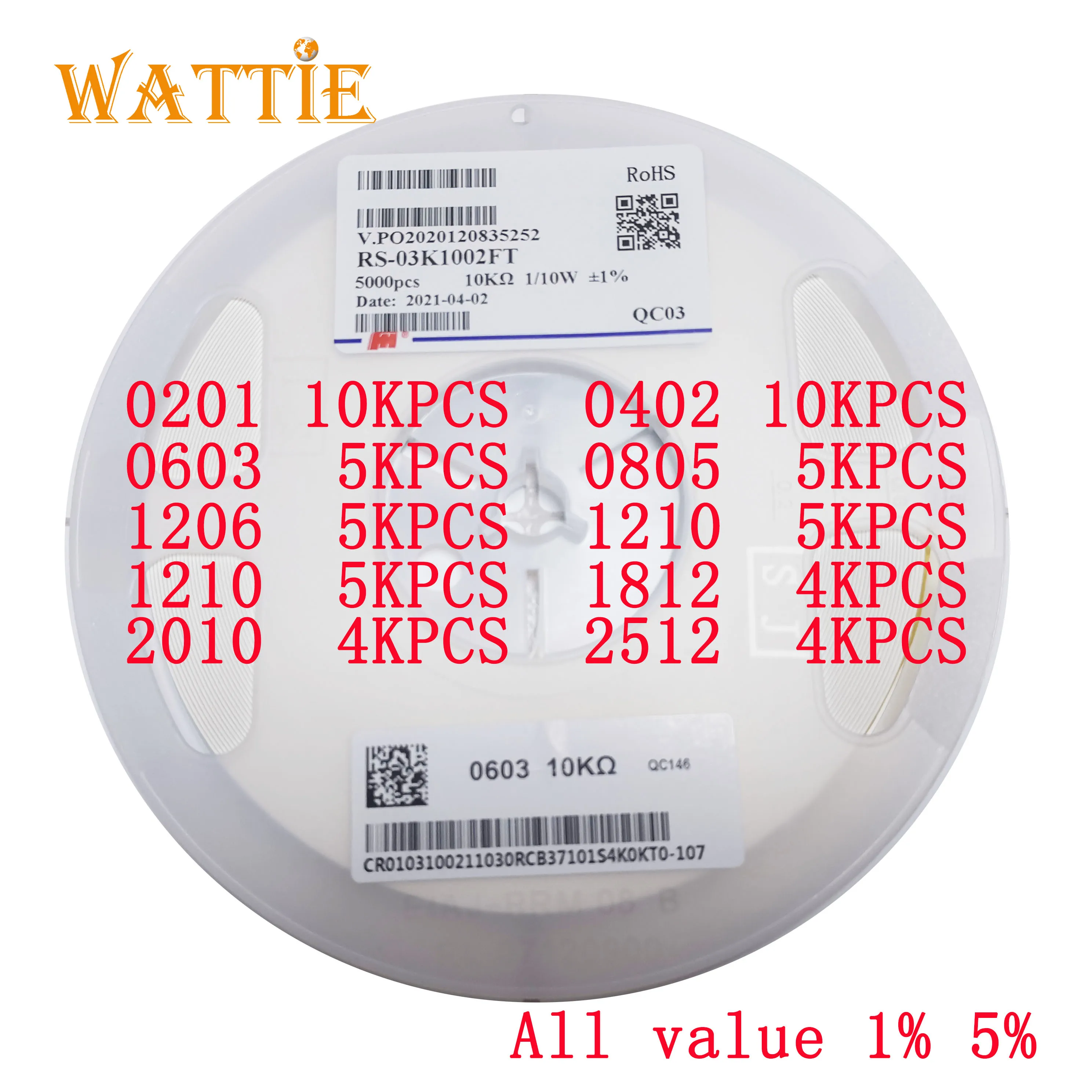 

2010 5% smd resistor 4000pcs/real 0R 1R 1.2R 1.3R 1.5R 1.6R 1.8R 2R 2.2R 2.4R 2.7R 3R 3.3R 3.6R 3.9R 4.3R 4.7R 5.1R 5.6R 5025