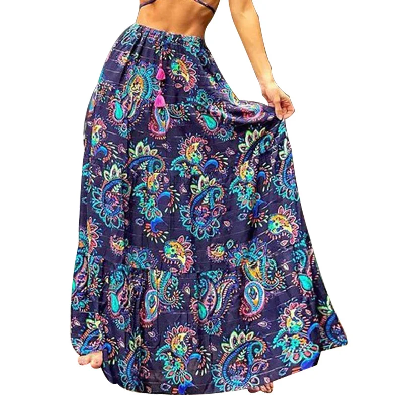 

Lugentolo Printed Maxi Skirts Womens Summer Fashion Bohemian Holiday Style Big Swing Skirt 2021 New Bottoms