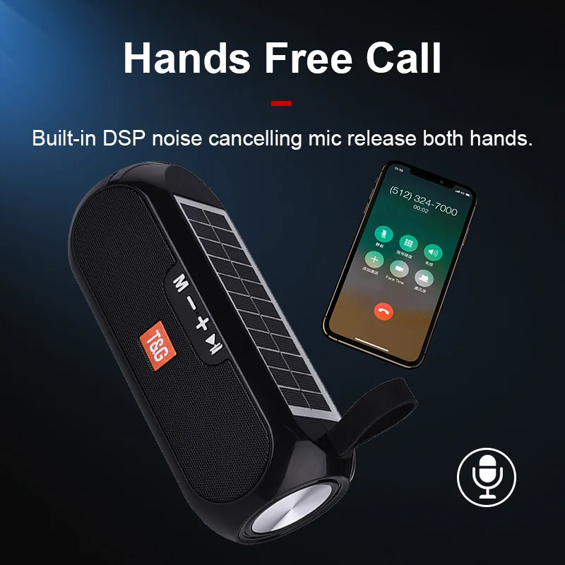 Портативный IPX5 Водонепроницаемый Солнечный Bluetooth динамик с FM и встроенным