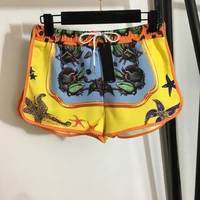 high quality luxury summer sexy women starfish shell print drawstring elastic waist casual shorts
