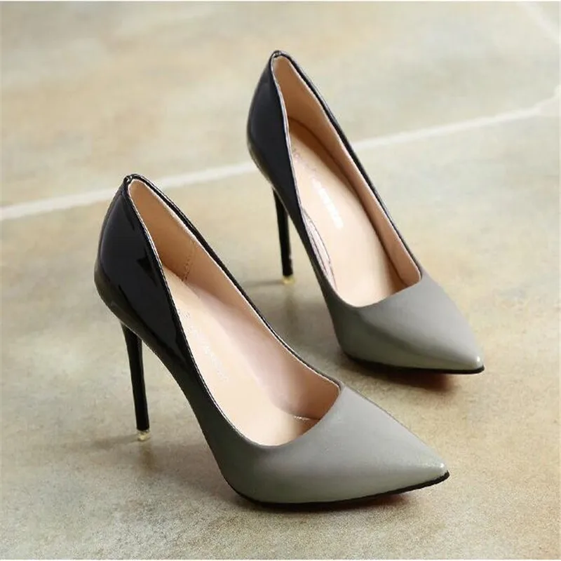 

Summer new female sexy high heel solid color shallow mouth stiletto high heel set of foot sexy prom wedding shoes Patent leather