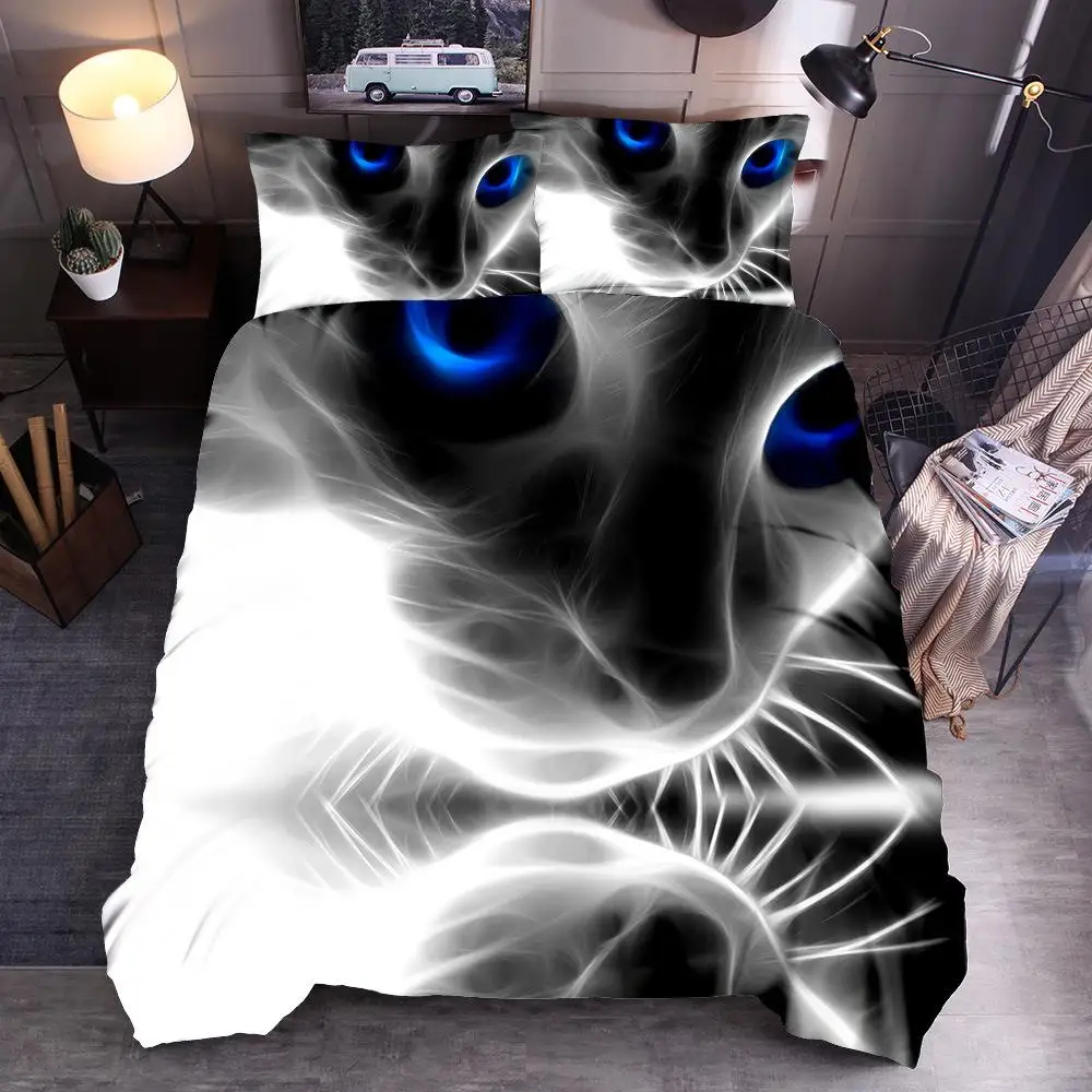 3D Dark cat Bedding Set animal bed linens Duvet Cover Home Textiles luxury Bedclothes quilt cover black single king size | Дом и сад