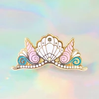 beautiful gorgeous mermaid crown hard enamel pin mysterious ocean treasure kawaii shell and pearl medal brooch unique gift