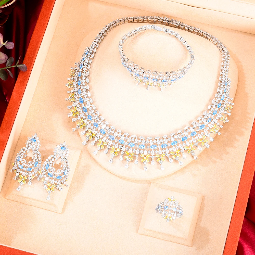 

Siscathy New Fashion Necklace Earrings Jewelry Set For Women Luxury Zircon Crystal Pendant Party Jewelry Accessories 4Pcs/Set