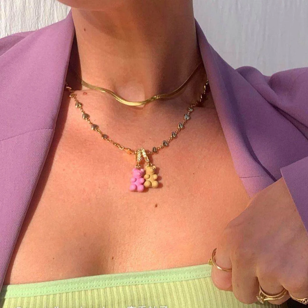 Воротники с прозрачным медведем из полимера позолоченные для женщин и мужчин