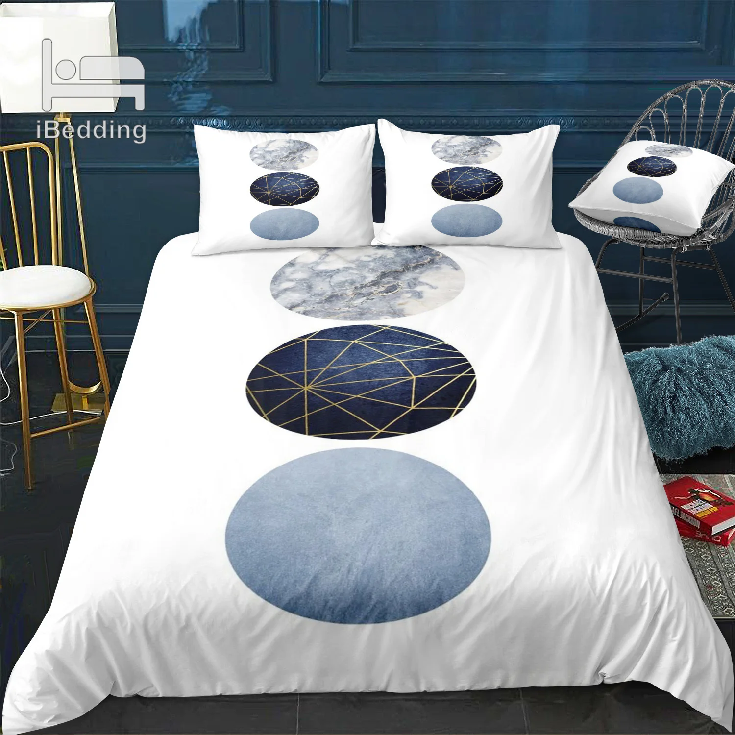 Комплект постельного белья минималистичный комплект с круглыми синими цветными