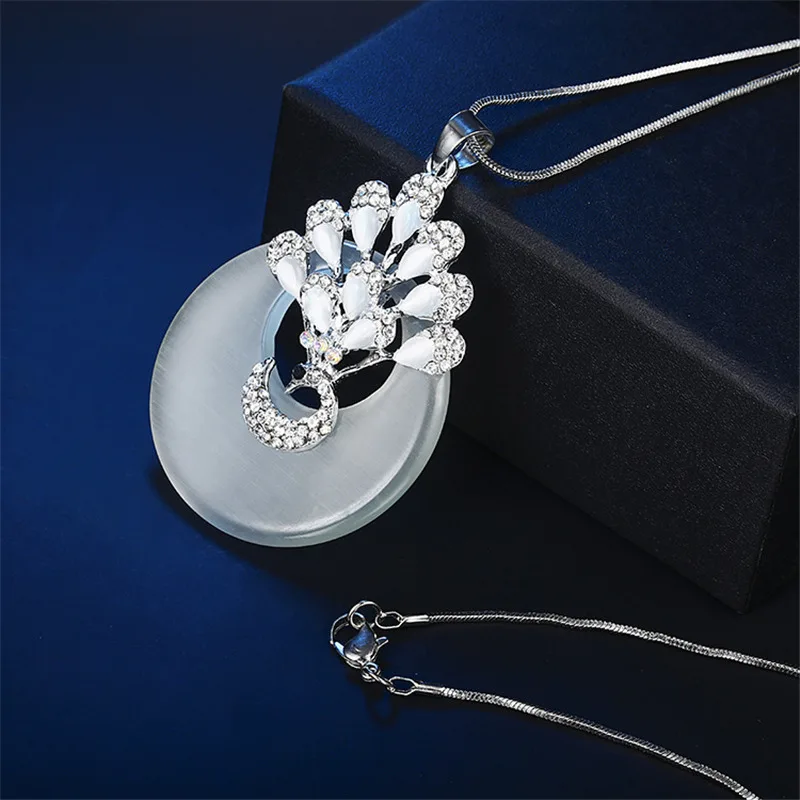 75 см длина Роскошный белый синтетический опал ожерелье с Фениксом Длинная