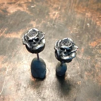 vintage gothic punk style rose flower skull stud earrings mens and womens retro ear studs jewelry